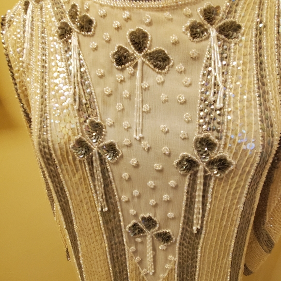 Beaded Sequined 100% Silk Evening Dress, Size S - Picture 6 of 10